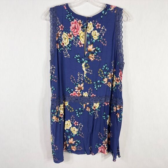 Wonderly Plus Size 2X Tank Top Blue Floral Lace Keyhole Sleeveless Peplum 283 - Picture 2 of 10